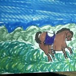 horse drawn and colored by child using monart method