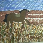 horse drawn and colored by child using monart method