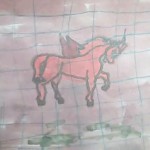 horse drawn and colored by child using monart method