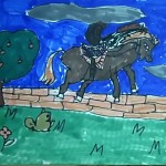 horse drawn and colored by child using monart method