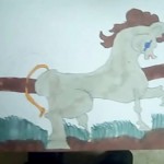 horse drawn and colored by child using monart method