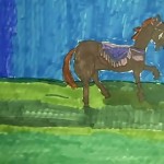 horse drawn and colored by child using monart method