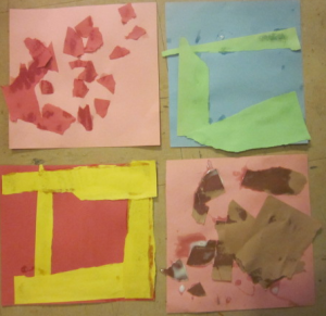 4 square torn paper collages