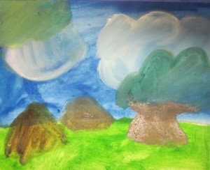 landscape with clouds and trees