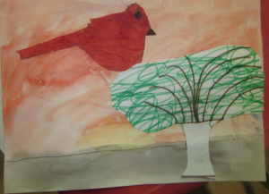 red bird in tree