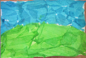 green grass and blue sky w tissue paper