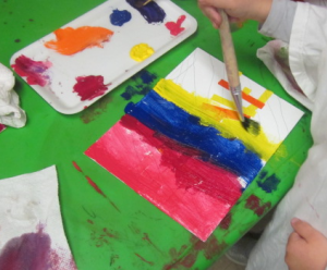 Use the kids names for a tape painting activity with acrylic paints ...