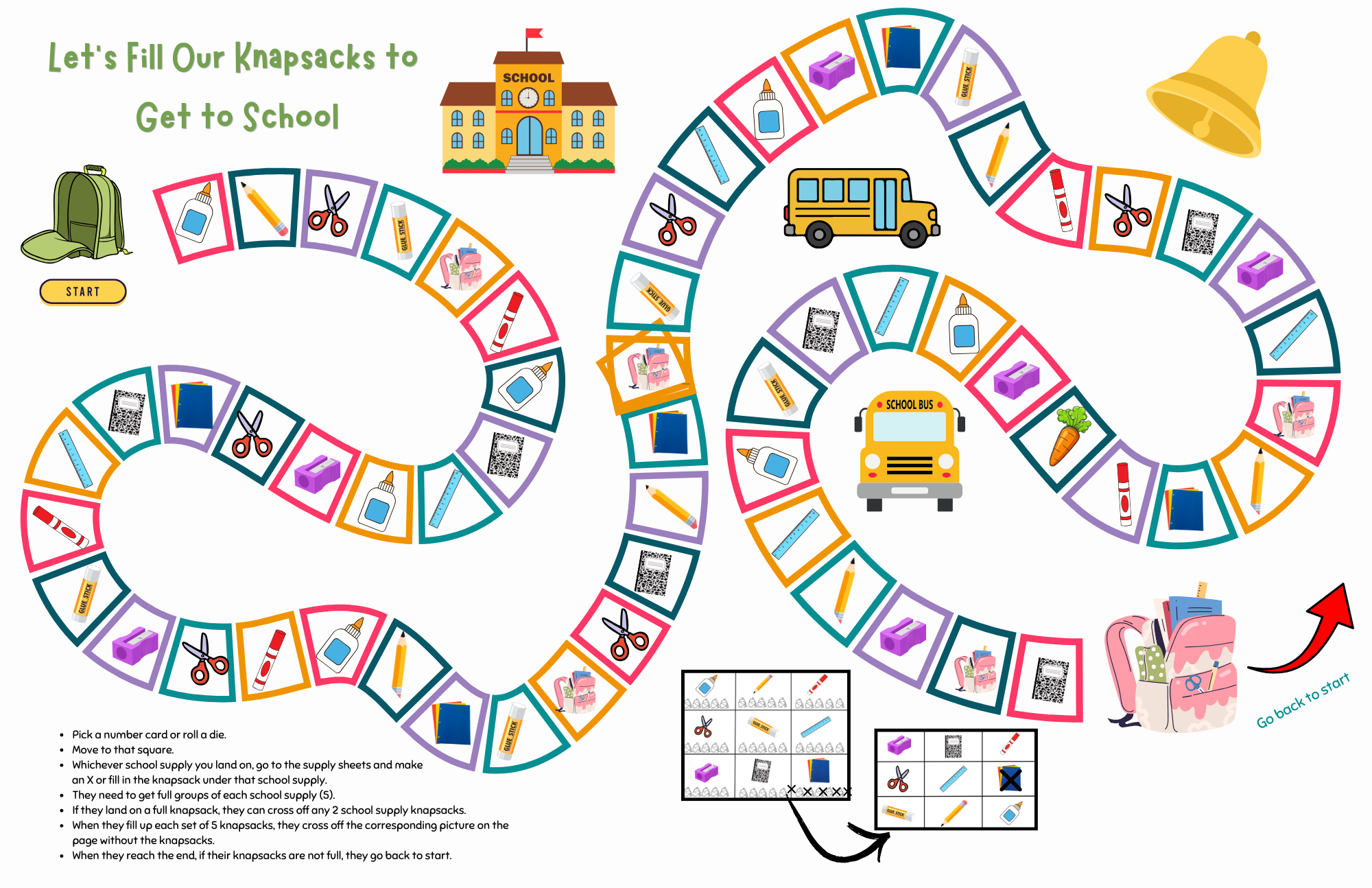 Back to school groups of 5 board game